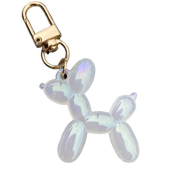 White Iridescent Multichrome Balloon Dog Bag Charm Keychain - Picture 3 of 10